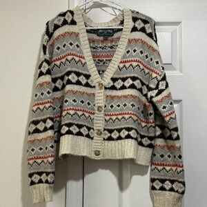 American Eagle Outfitters Cream and Black Patterned Cardigan